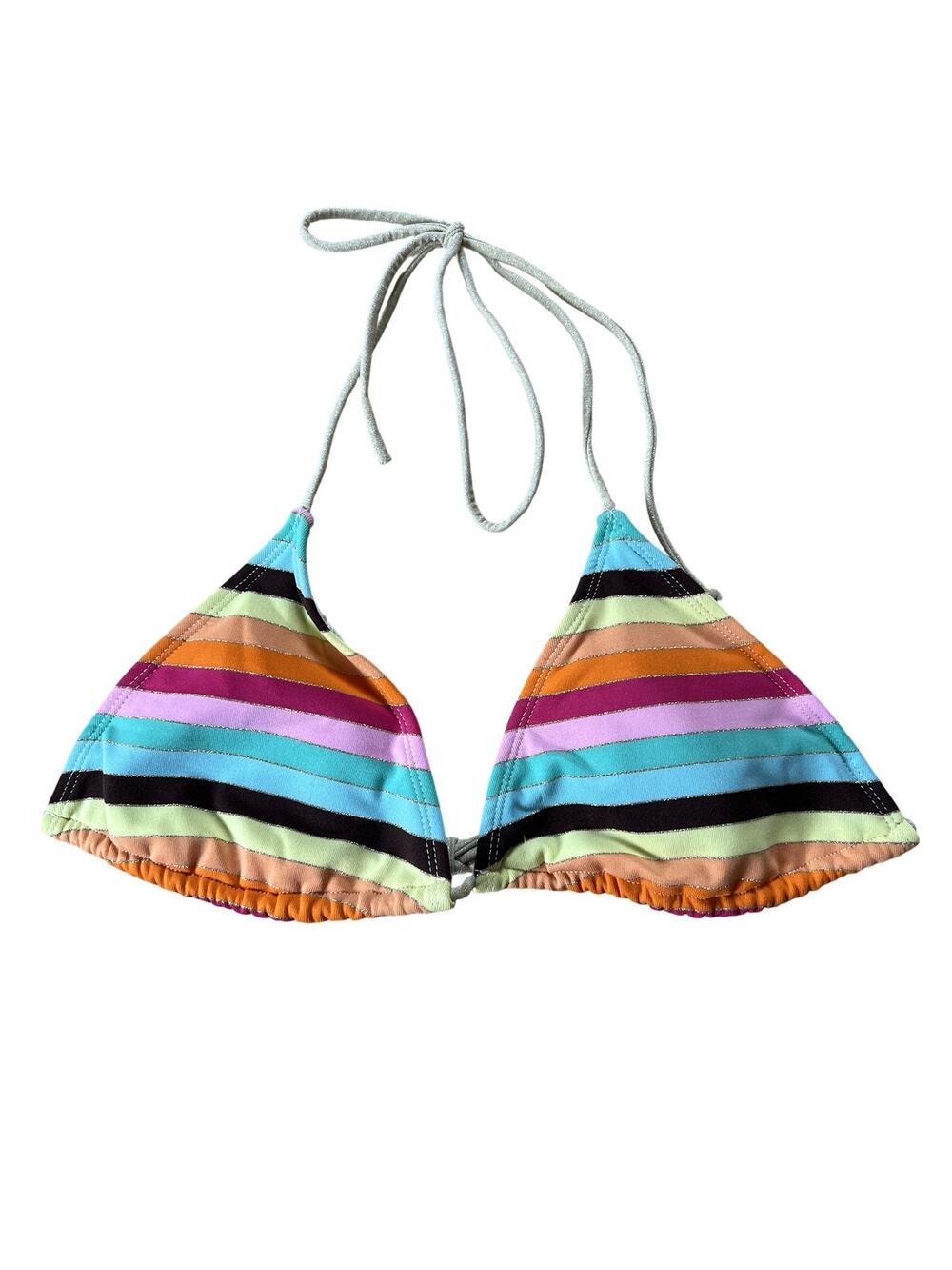 INMOCEAN Swim Top Womens S Multicolor Striped Triangle Lined Halter Adjustable